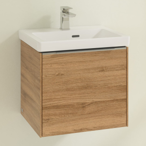 Villeroy and Boch Subway 3.0 Kansas Oak 500mm Wall Hung 1 Drawer Vanity Unit with Glossy Aluminium Handle