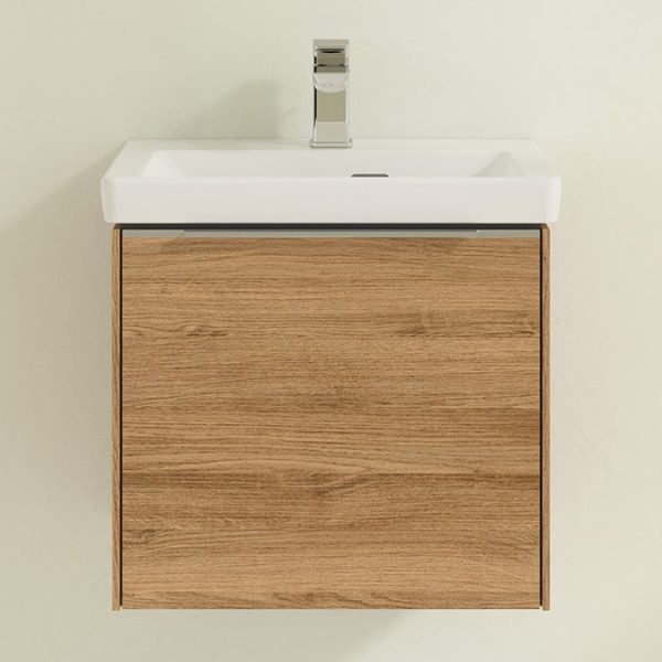 Villeroy and Boch Subway 3.0 Kansas Oak 500mm Wall Hung 1 Drawer Vanity Unit with Glossy Aluminium Handle - Image 3
