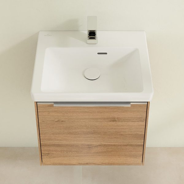 Villeroy and Boch Subway 3.0 Kansas Oak 500mm Wall Hung 1 Drawer Vanity Unit with Glossy Aluminium Handle - Image 4