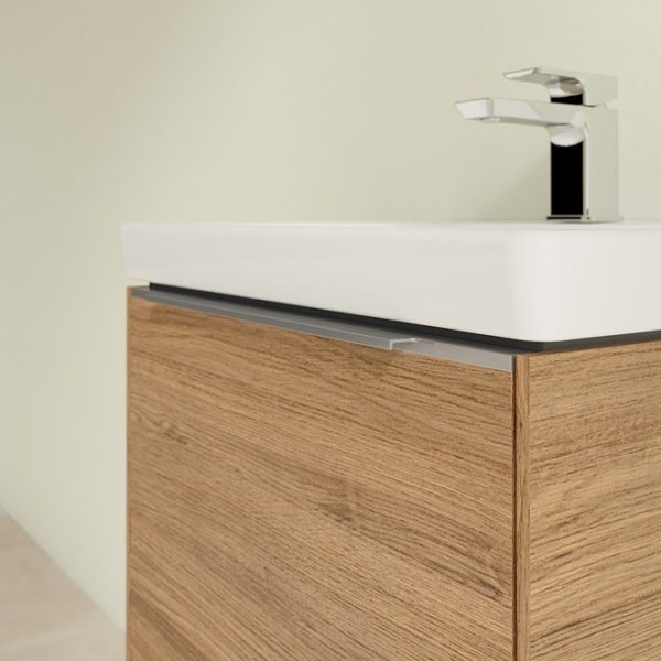 Villeroy and Boch Subway 3.0 Kansas Oak 500mm Wall Hung 1 Drawer Vanity Unit with Glossy Aluminium Handle - Image 5