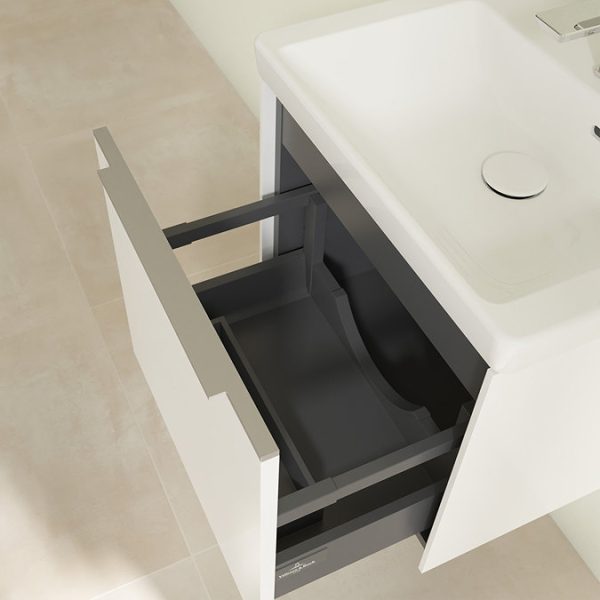Villeroy and Boch Subway 3.0 White 500mm Wall Hung 1 Drawer Vanity Unit with Glossy Aluminium Handle - Image 2