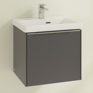 Villeroy and Boch Subway 3.0 Graphite 500mm Wall Hung 1 Drawer Vanity Unit with Glossy Aluminium Handle