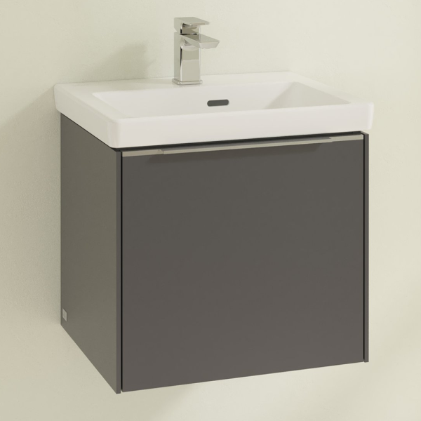 Villeroy and Boch Subway 3.0 Graphite 500mm Wall Hung 1 Drawer Vanity Unit with Glossy Aluminium Handle