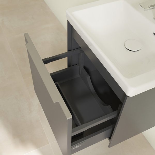 Villeroy and Boch Subway 3.0 Graphite 500mm Wall Hung 1 Drawer Vanity Unit with Glossy Aluminium Handle - Image 6
