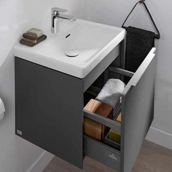 Villeroy and Boch Subway 3.0 Graphite 500mm Wall Hung 1 Drawer Vanity Unit with Glossy Aluminium Handle - Image 7
