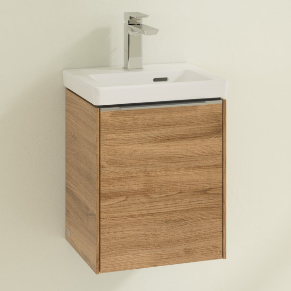 Villeroy and Boch Subway 3.0 Kansas Oak 370mm Wall Hung 1 Door Vanity Unit with Glossy Aluminium Handle