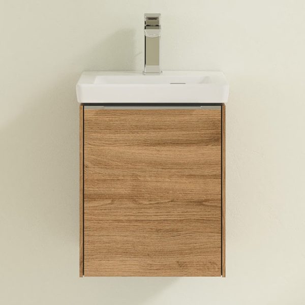 Villeroy and Boch Subway 3.0 Kansas Oak 370mm Wall Hung 1 Door Vanity Unit with Glossy Aluminium Handle - Image 3