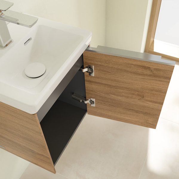 Villeroy and Boch Subway 3.0 Kansas Oak 370mm Wall Hung 1 Door Vanity Unit with Glossy Aluminium Handle - Image 2