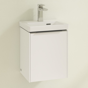 Villeroy and Boch Subway 3.0 Brilliant White 370mm Wall Hung 1 Door Vanity Unit with Glossy Aluminium Handle