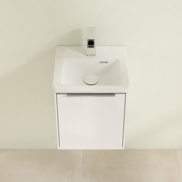 Villeroy and Boch Subway 3.0 Brilliant White 370mm Wall Hung 1 Door Vanity Unit with Glossy Aluminium Handle - Image 4