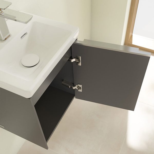 Villeroy and Boch Subway 3.0 Graphite 370mm Wall Hung 1 Door Vanity Unit with  Glossy Aluminium Handle - Image 2