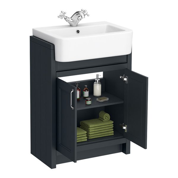 Chatsworth Traditional Graphite Semi Recessed Vanity   600mm Wide - Image 4