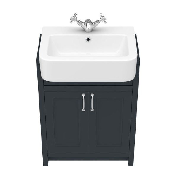 Chatsworth Traditional Graphite Semi Recessed Vanity   600mm Wide - Image 5