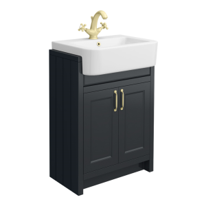 Chatsworth Traditional Graphite 600mm Semi Recessed Vanity with Brushed Brass Handles
