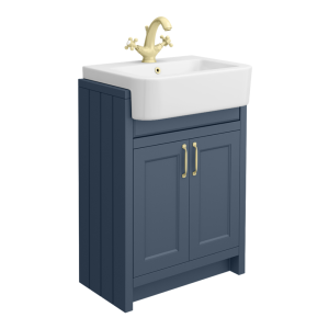 Chatsworth Traditional Blue 600mm Semi Recessed Vanity with Brushed Brass Handles