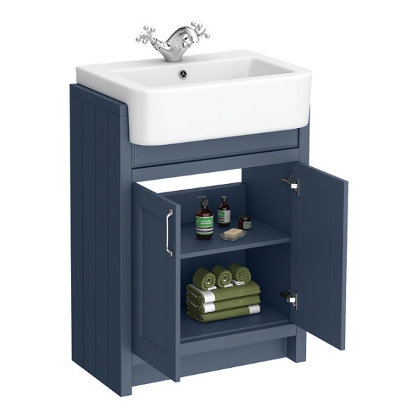 Chatsworth Traditional Blue Semi Recessed Vanity   600mm Wide - Image 4