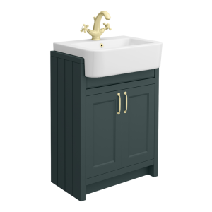 Chatsworth Traditional Green 600mm Semi Recessed Vanity with Brushed Brass Handles