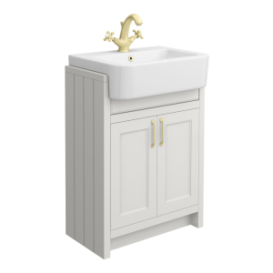 Chatsworth Traditional Grey 600mm Semi Recessed Vanity with Brushed Brass Handles