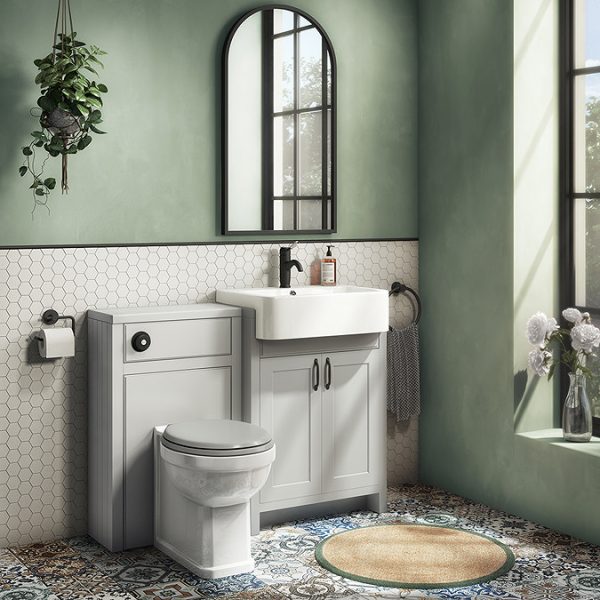 Chatsworth Traditional Grey Semi Recessed Vanity   600mm Wide with Matt Black Handles - Image 2