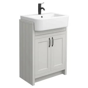 Chatsworth Traditional Grey Semi Recessed Vanity   600mm Wide with Matt Black Handles
