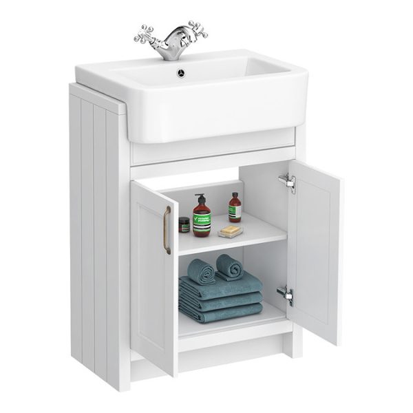 Chatsworth Traditional White Semi Recessed Vanity   600mm Wide - Image 4