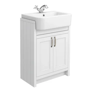 Chatsworth Traditional White Semi Recessed Vanity   600mm Wide