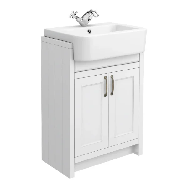 Chatsworth Traditional White Semi Recessed Vanity   600mm Wide