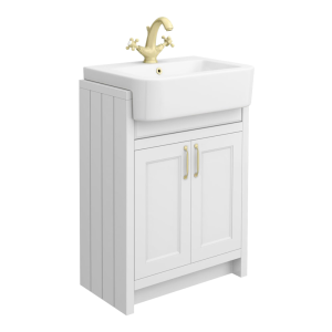 Chatsworth Traditional White 600mm Semi Recessed Vanity with Brushed Brass Handles