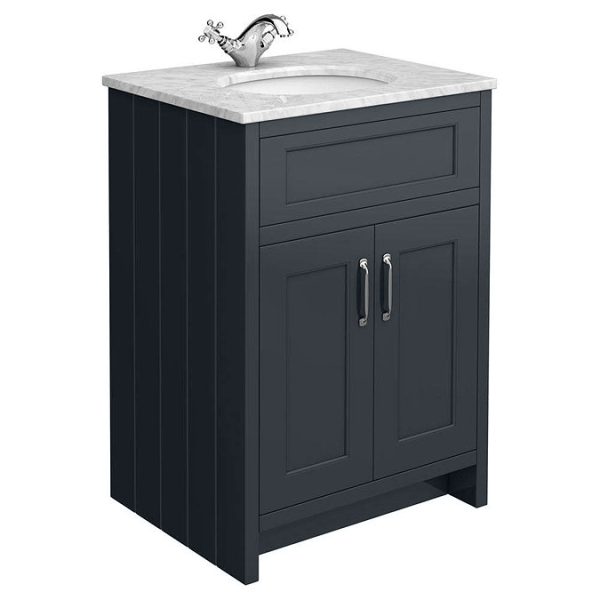 Chatsworth Graphite 610mm Vanity with White Marble Basin Top - Image 3
