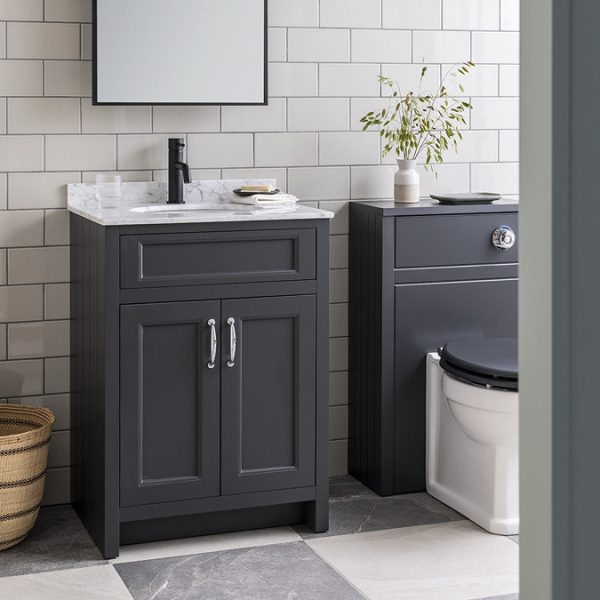 Chatsworth Graphite 610mm Vanity with White Marble Basin Top - Image 4