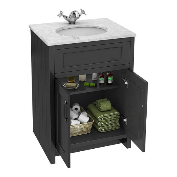 Chatsworth Graphite 610mm Vanity with White Marble Basin Top - Image 6