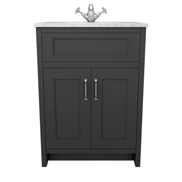 Chatsworth Graphite 610mm Vanity with White Marble Basin Top - Image 7