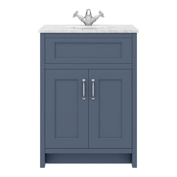 Chatsworth Blue 610mm Vanity with White Marble Basin Top - Image 3