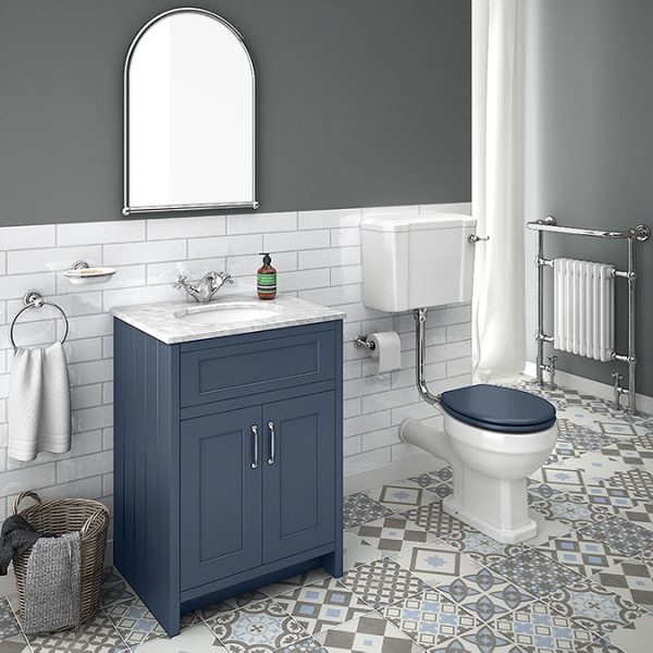 Chatsworth Blue 610mm Vanity with White Marble Basin Top - Image 5