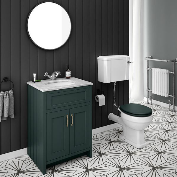 Chatsworth Green 610mm Vanity with White Marble Basin Top - Image 2
