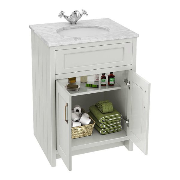 Chatsworth Grey 610mm Vanity with White Marble Basin Top - Image 6
