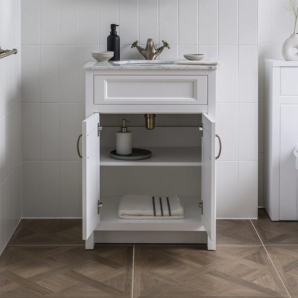 Chatsworth White 610mm Vanity with White Marble Basin Top - Image 4