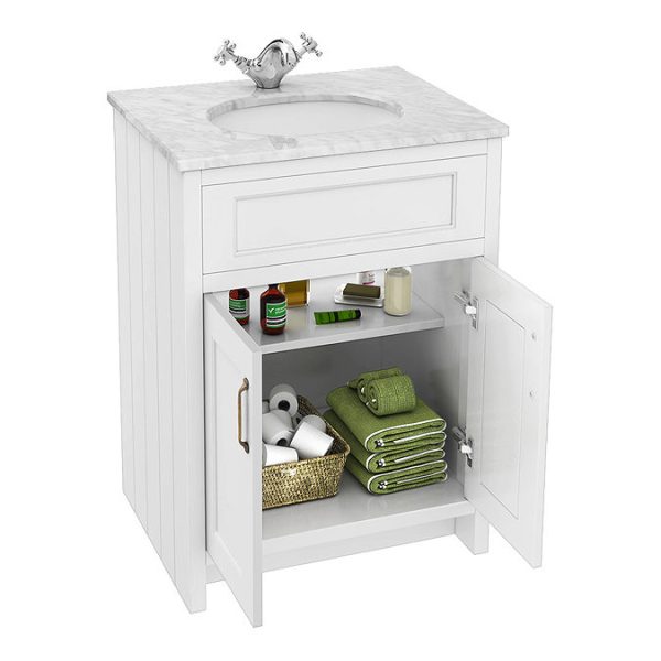 Chatsworth White 610mm Vanity with White Marble Basin Top - Image 6