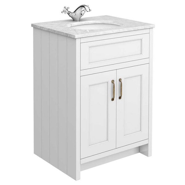Chatsworth White 610mm Vanity with White Marble Basin Top - Image 3
