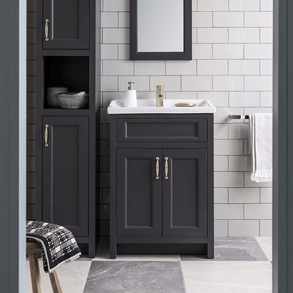 Chatsworth Traditional Graphite Vanity 620mm Wide with Brushed Brass Handles - Image 4