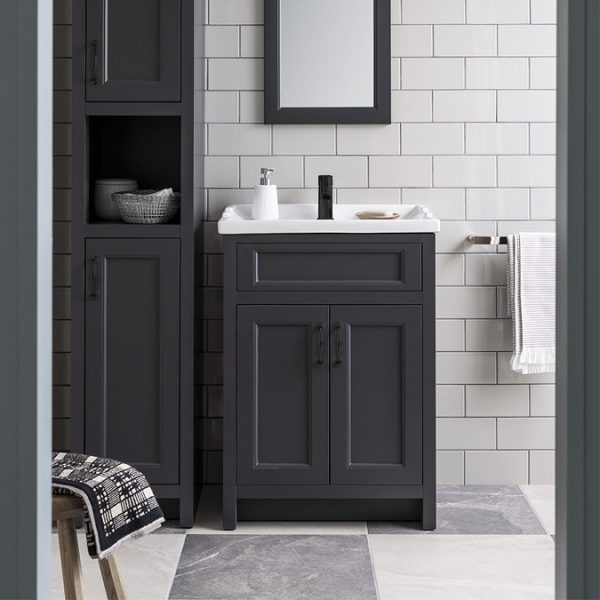 Chatsworth Traditional Graphite Vanity 620mm Wide with Matt Black Handles - Image 5