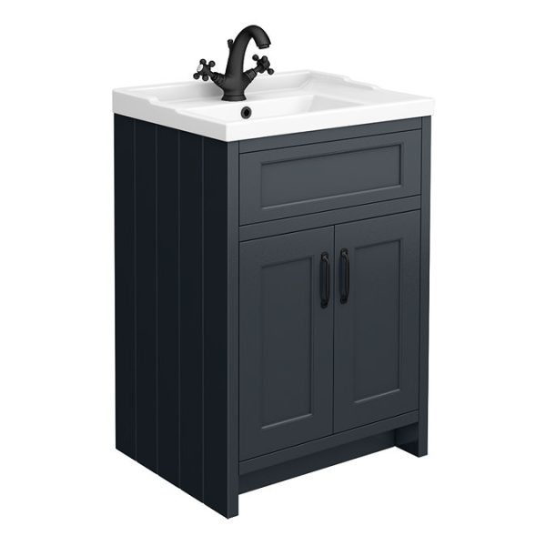 Chatsworth Traditional Graphite Vanity 620mm Wide with Matt Black Handles - Image 4