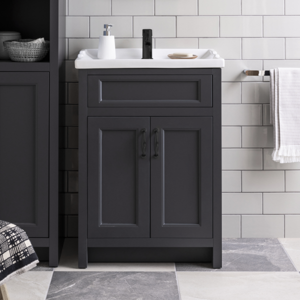Chatsworth Traditional Graphite Vanity 620mm Wide with Matt Black Handles