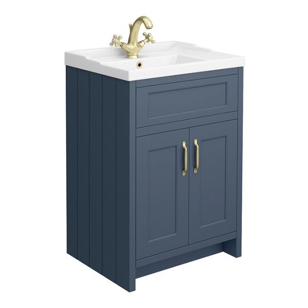 Chatsworth Traditional Blue Vanity 620mm Wide with Brushed Brass Handles - Image 4