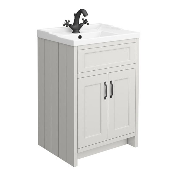 Chatsworth Traditional Grey Vanity 620mm Wide with Matt Black Handles - Image 4
