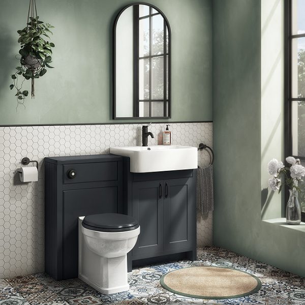 Chatsworth Traditional Graphite Semi Recessed Vanity   600mm Wide with Matt Black Handles - Image 2