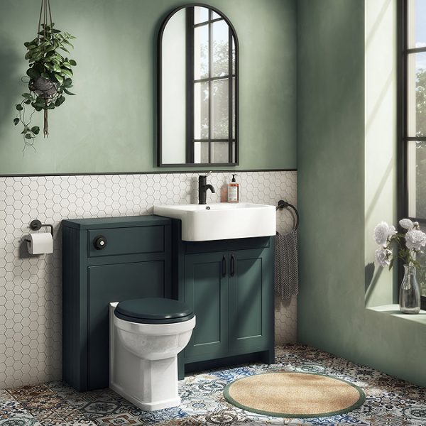 Chatsworth Traditional Green Semi Recessed Vanity   600mm Wide with Matt Black Handles - Image 2