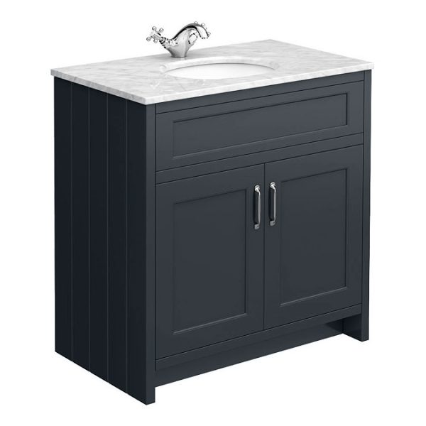 Chatsworth Graphite 810mm Vanity with White Marble Basin Top - Image 3