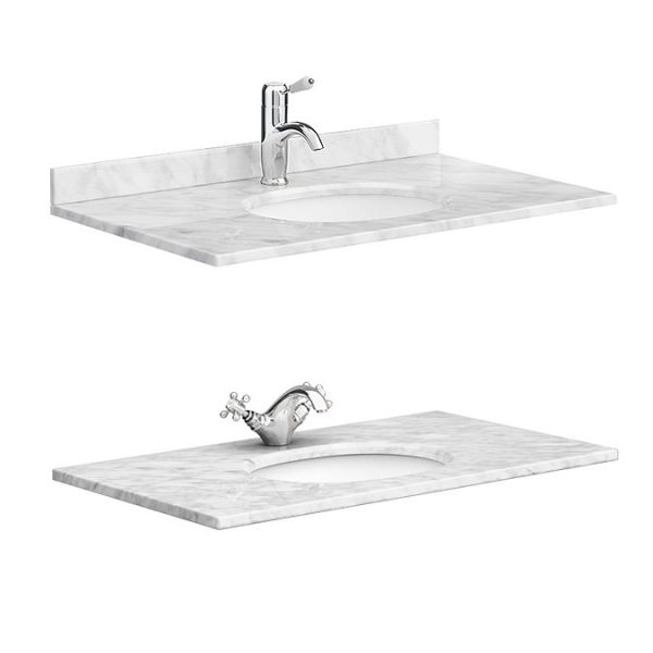 Chatsworth Blue 810mm Vanity with White Marble Basin Top with Antique Brass Handles - Image 3