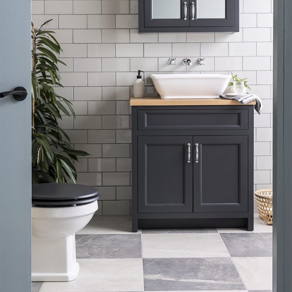 Chatsworth 810mm Traditional Graphite Countertop Vanity with Beech Worktop & Chrome Handles - Image 4